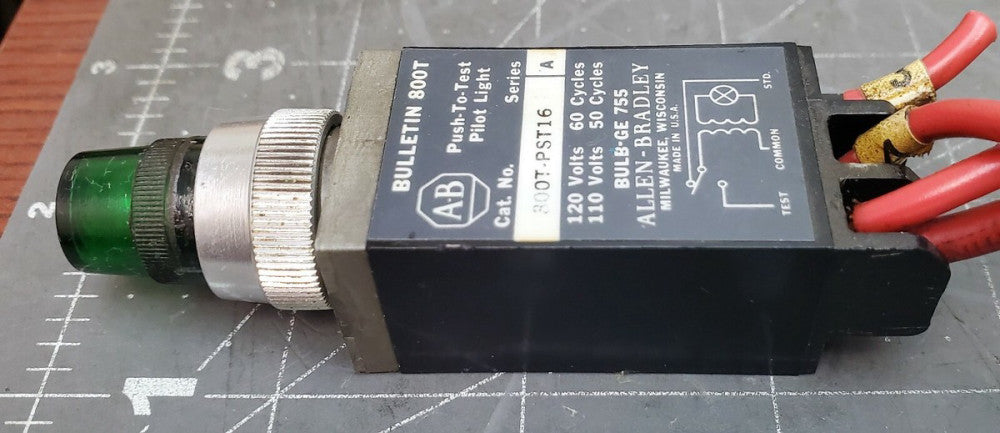 ALLEN BRADLEY 800T-PT16 GREEN PUSH TO TEST PILOT LIGHT 120V [OF21]