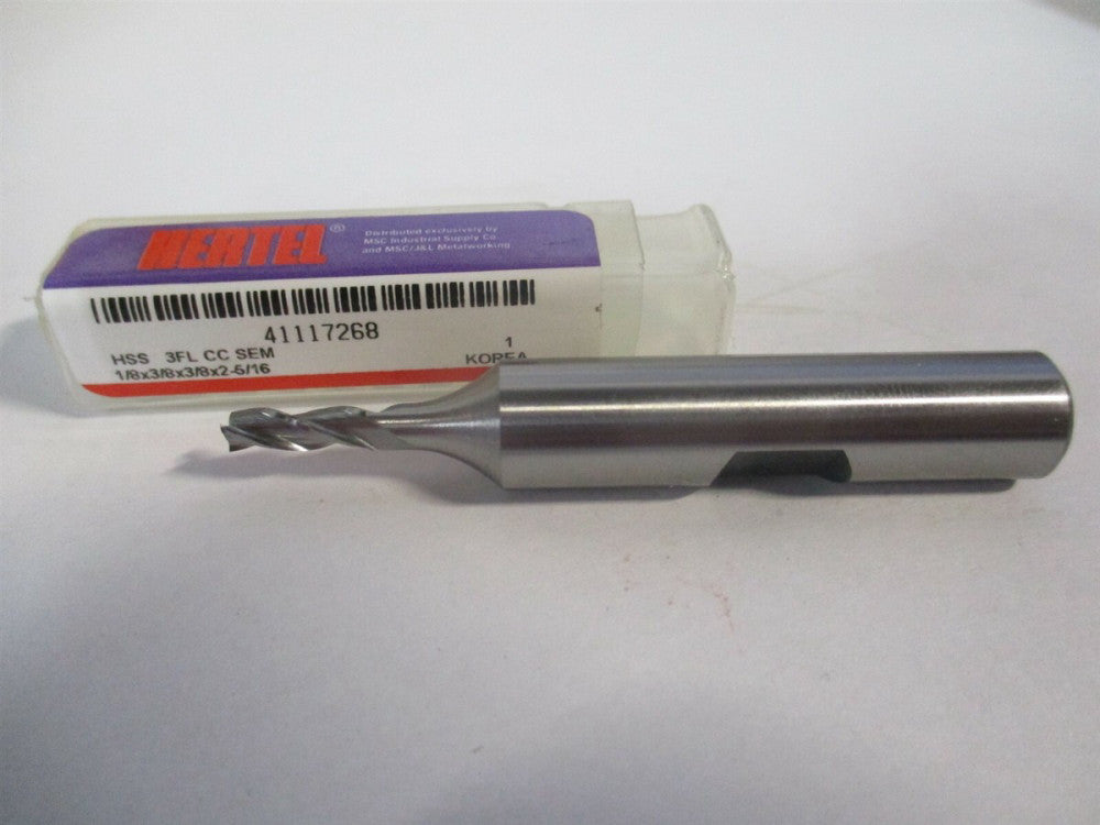 (E1043008) 1/8" x 3/8" x 3/8" x 2-5/16" OAL HSS RH 3 Flute Square End Mill 