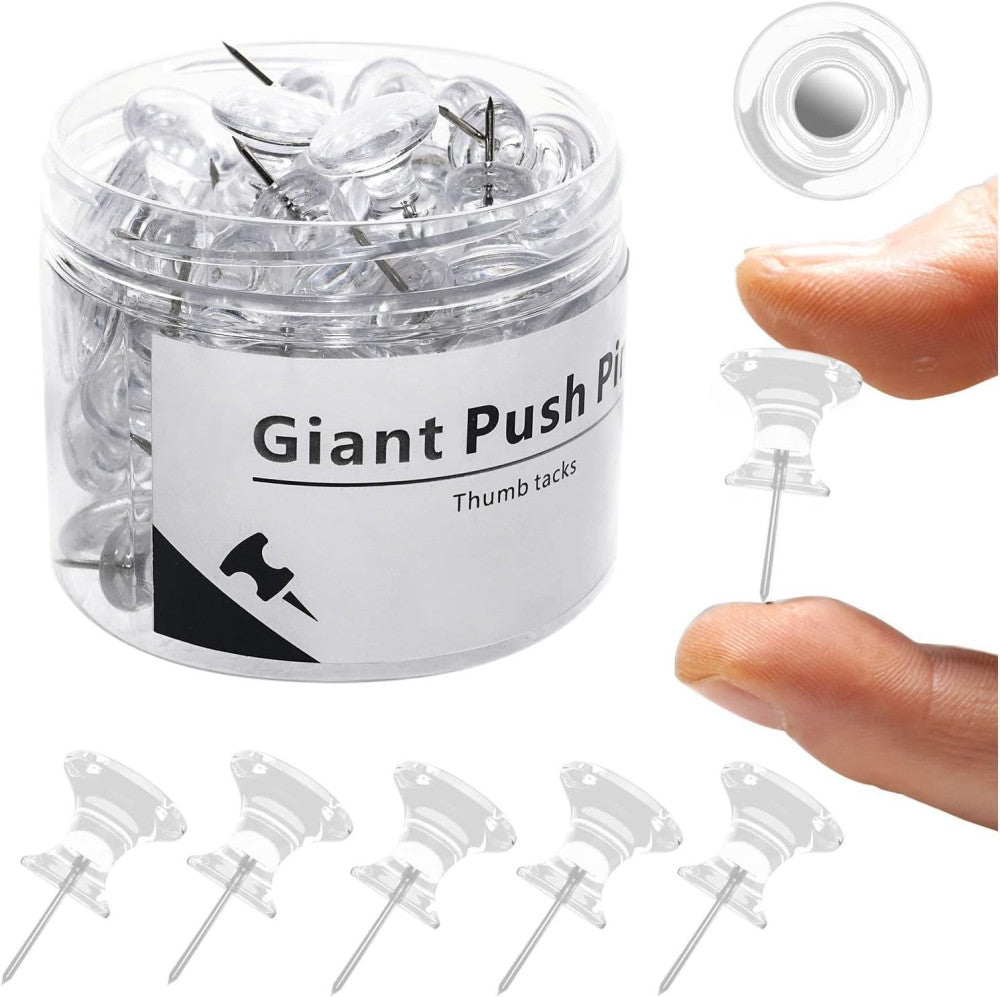 Push Pins for Cork Board- Clear Thumb Tacks for Bulletin Board 60 PCS Large