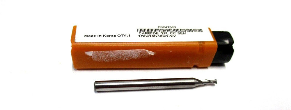 NEW (88247523) 1/16 x 1/8 x 1/8 x 1-1/2 2-Flute CC SE RH Carbide Square End Mill