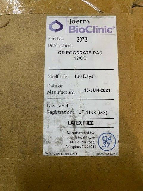 (Case of 12) JOERNS 2072 BIO CLINIC CONVOLUTED FOAM BED PADS 