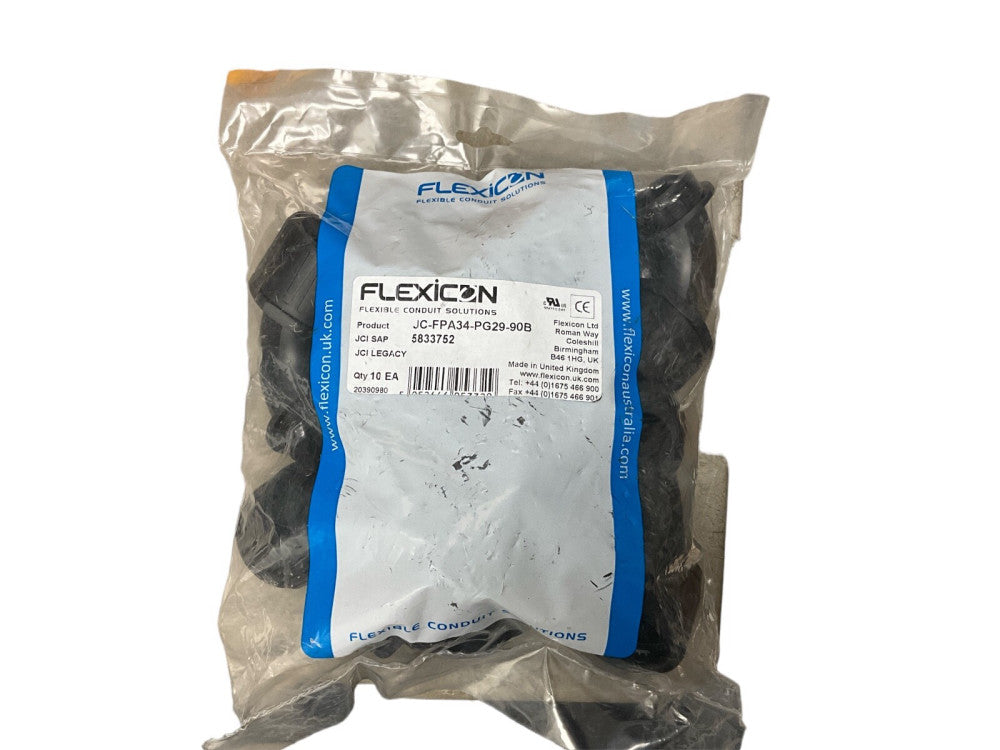 FLEXICON FLEXIBLE CONDUIT SOLUTIONS JC-FPA34-PG29-90B, QTY 10 EA