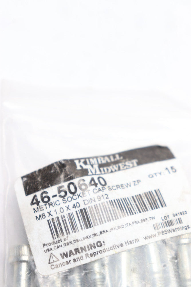 (15-Pk) Kimball Midwest Metric Socket Head Cap Screw Zinc Plated M6 x 1.0 x 40