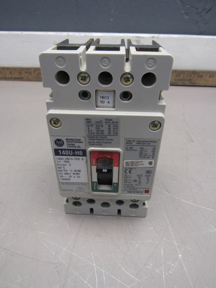 ALLEN-BRADLEY 140U-H6C3-C50-B CIRCUIT BREAKER 50A 3P, USED TAKEOUT! MAKE OFFER!