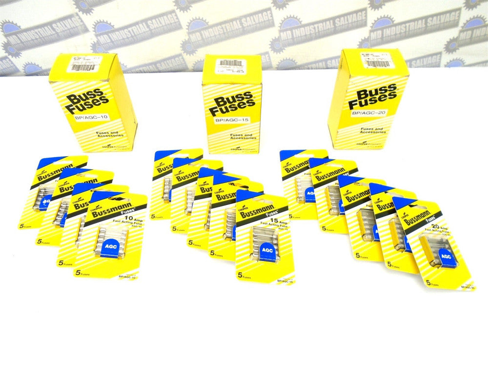 (70 Pcs.) BUSS FUSES - AGC-10, AGC-15, AGC-20 - GLASS FUSES - 32 Vdc 10A 15A 20A