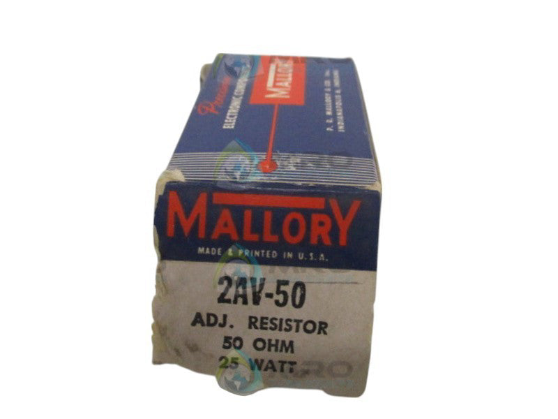MALLORY 2AV-50 ADJUSTABLE RESISTOR 50 OHMS 25W NSMP