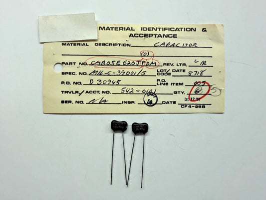 (2 PIECE LOT) CMR05E620JPDM, CORNELL DUBILIER Mica Capacitors 62pF 500V +/- 5%