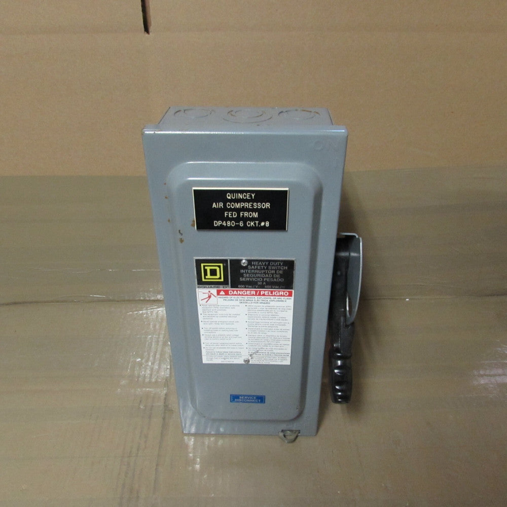 SQUARE D HEAVY DUTY SAFETY SWITCH HU361 ,3P/30A/600V, NICE USED TAKEOUT! M/O!