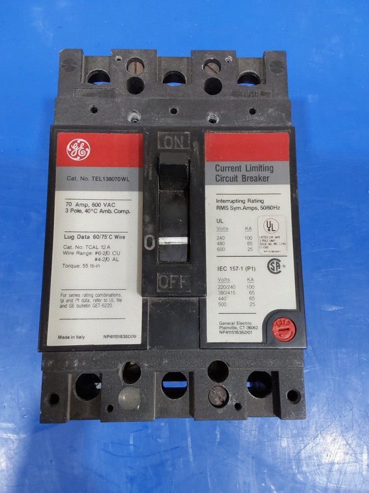 G.E TEL136070WL 70A Circuit Breaker 480/600V 3 Pole 70 Amp