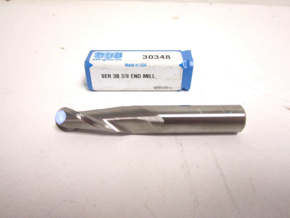 SGS 30348 Ser 3B Carbide 3/8 x 1 x 2-1/2 Ball Nose End Mill New 