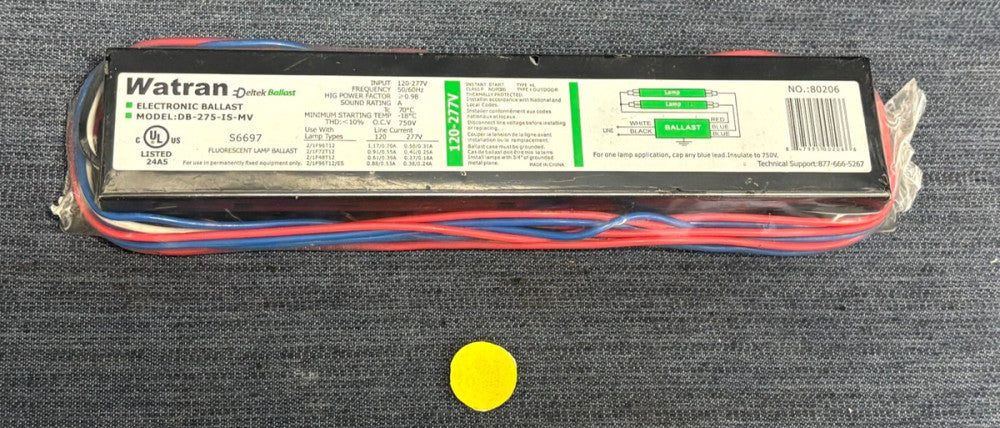 WATRAN DELTEK ELECTRONIC FLOURESCENT BALLAST MODEL DB-275-IS-MV