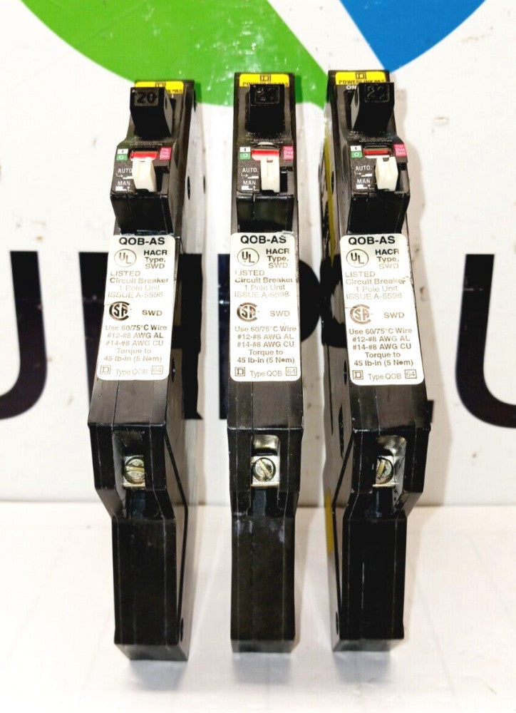 LOT OF 3 SQUARE D QOB120AS POWERLINK 20A CIRCUIT BREAKER 240V SINGLE POLE
