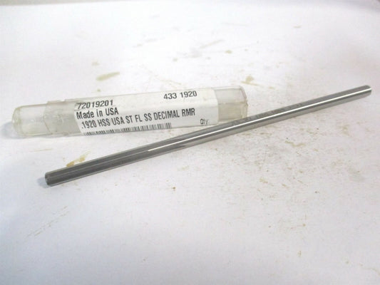 (433-0.1920) 0.192" x 1-1/4" x 5" OAL 6-Flute Straight Shank HSS Chucking Reamer