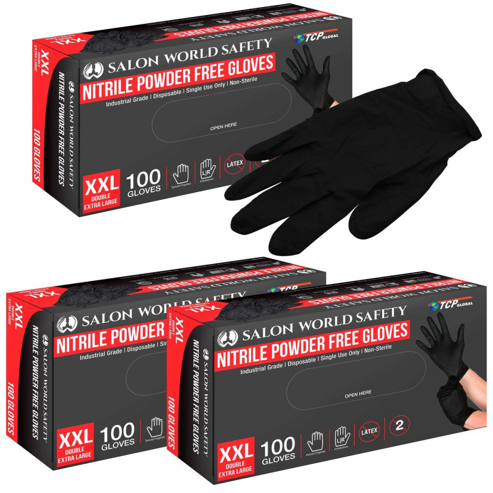 Black Nitrile Disposable Gloves, 3 Boxes of 100, Size XX-Large, 4 Mil Thick
