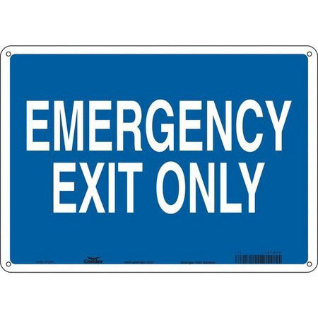 Condor 467W05 Exit Sign, Vinyl, 14" W, 10" H, Emergency Exit Only, Blue