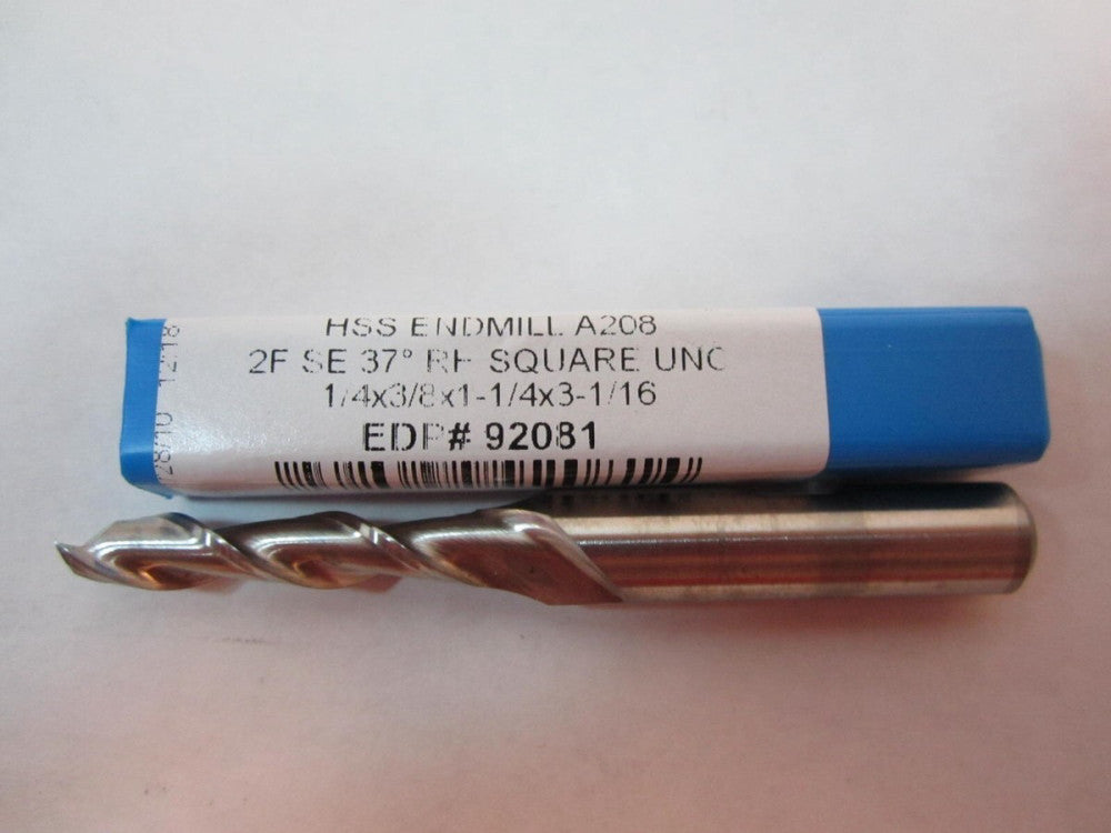 92081 Niagara HSS 1/4 X 3/8 X 1-1/4 X 3-1/16 Square UNC Endmill New