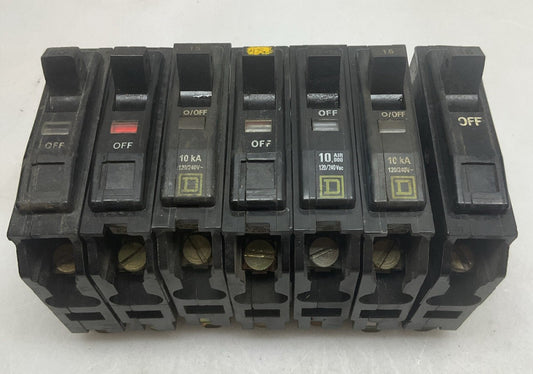 7 Pack Square D QO115 Circuit Breaker 15 Amp 1 Pole 120/240 VAC *USED