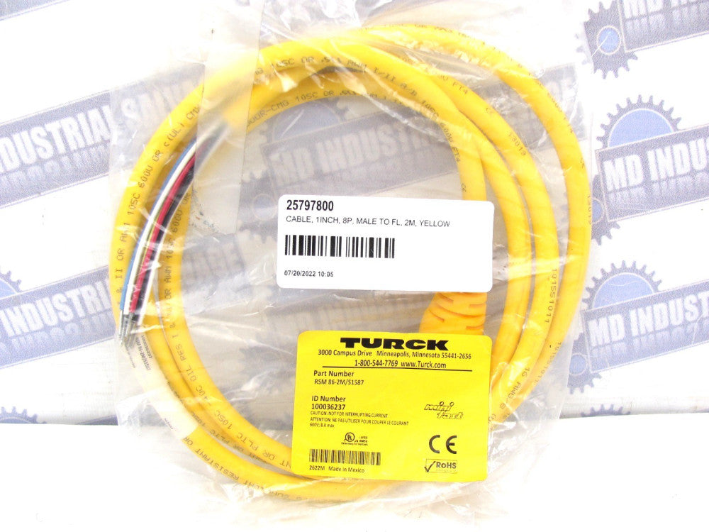 TURCK - RSM 86-2M/S1587 - 2M (6ft) CABLE - 1" Male MINIFAST 8-PIN to Bare Leads