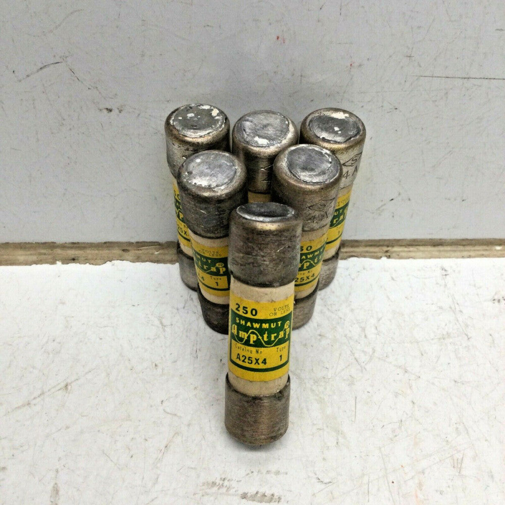 SHAWMUT A25X4 AMP-TRAP TYPE 1 FUSE 4 AMP 250V A25X4-1 (LOT of 6)