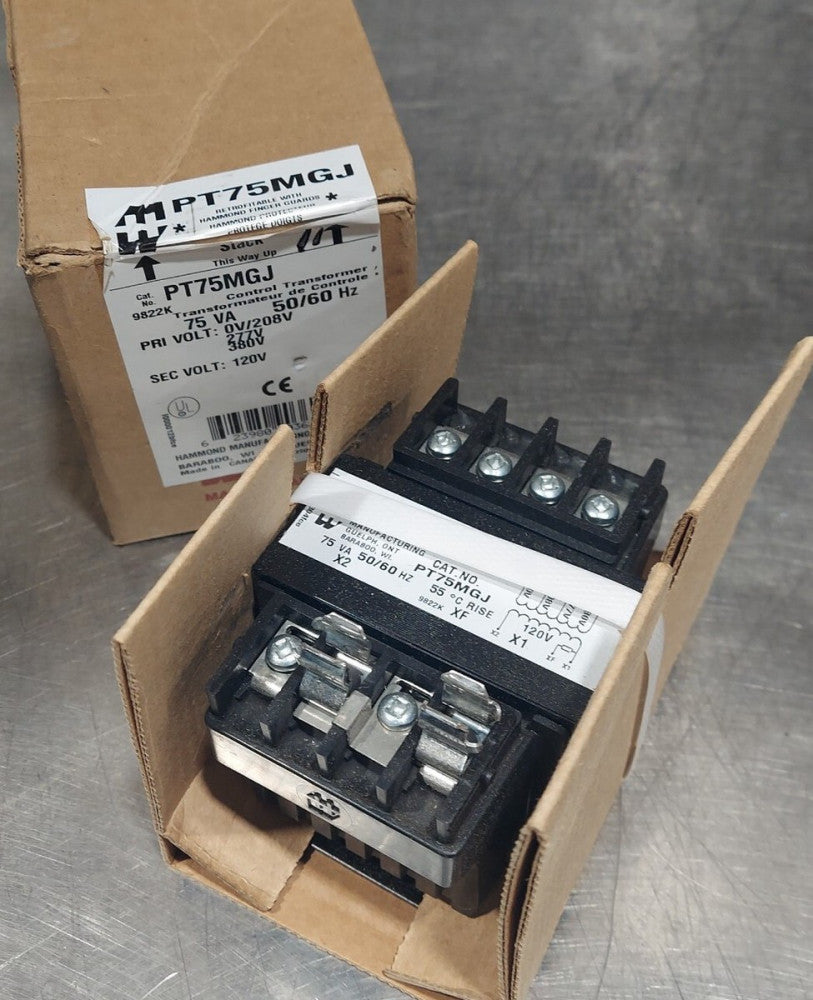 HAMMOND PT75MGJ Control Transformer. 75 VA, 50/60 Hz.  208/277/380 VAC
