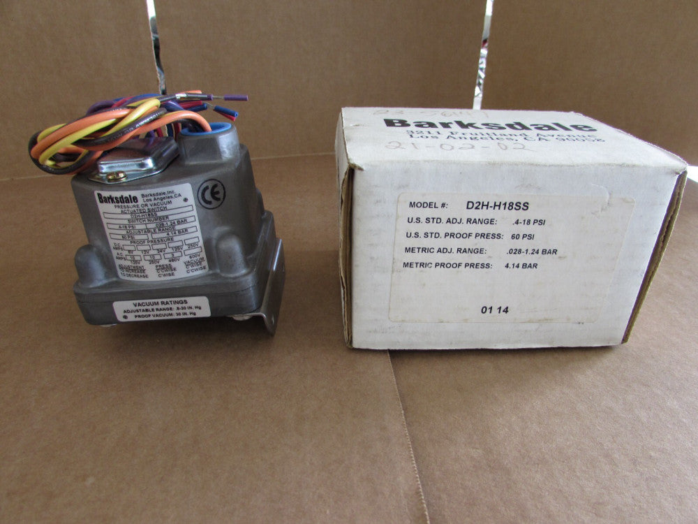 BARKSDALE, D2H-H18SS, PRESSURE SWITCH, 60 PSI, 0.4-18 PSI, NIB! MAKE OFFER!
