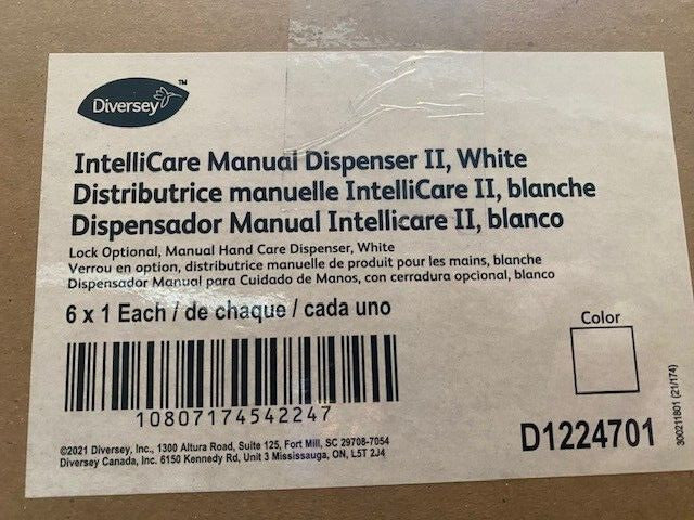 (6 Pack) White Diversey IntelliCare Manual Hand Soap Dispensers D1224701 (NEW)