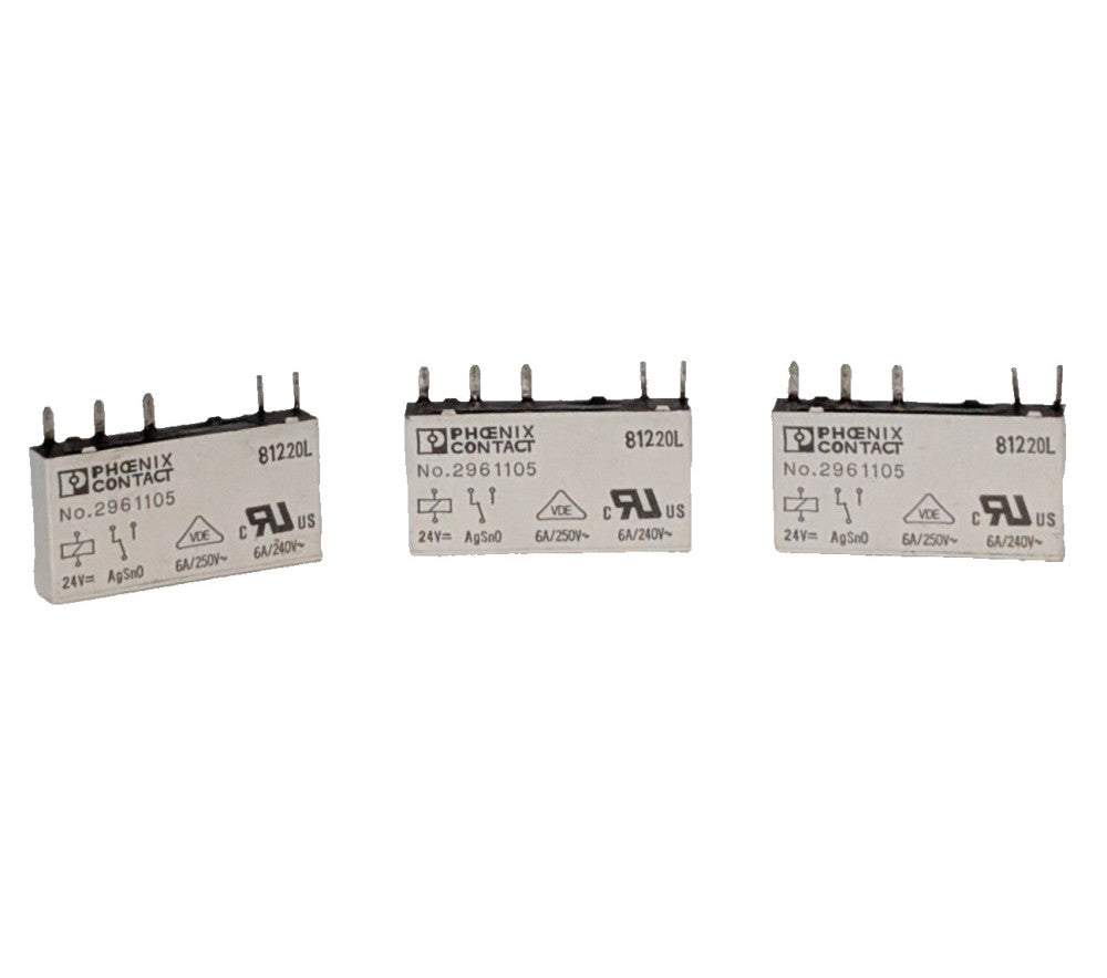 Lot of 3: Phoenix Contact 2961105 Power Relays, 81220L, 5-Pin, 24VDC, 250VAC, 6A