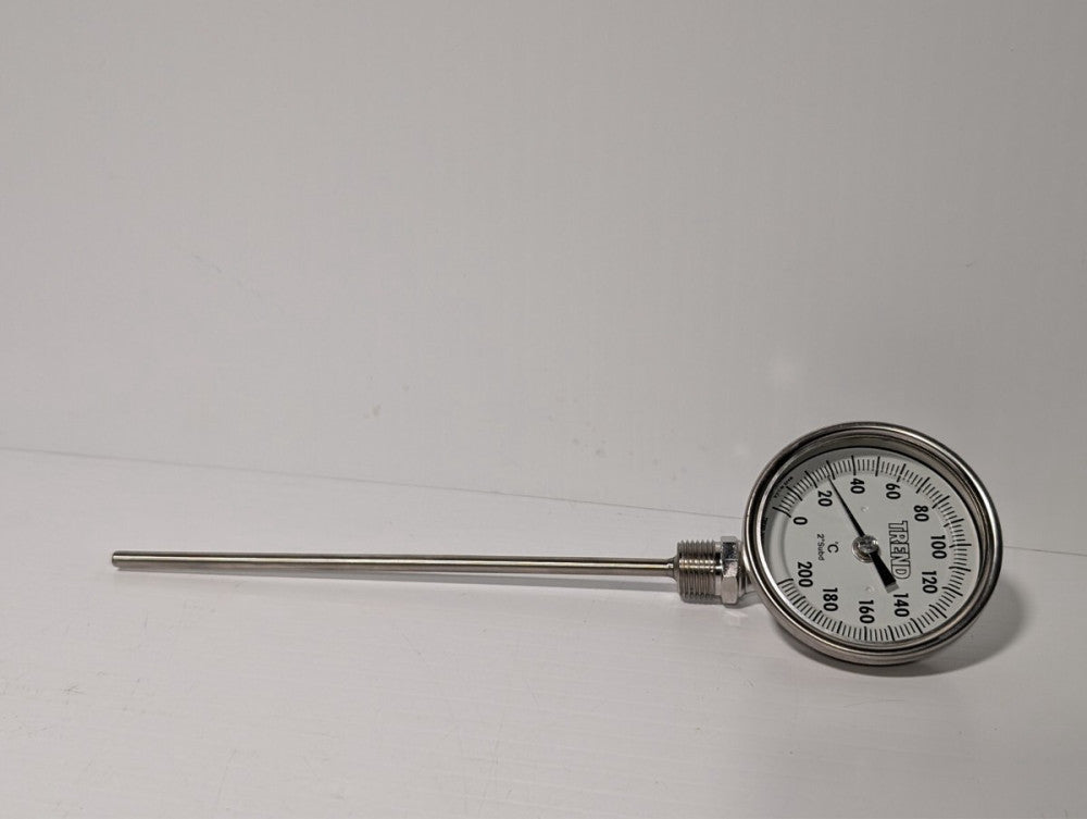 Trend CR3107C bimetal thermometer, 0-200 deg C, 2 deg subd., 3" face, 9" probe