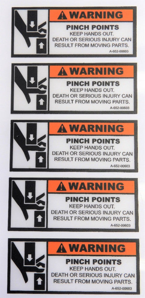 (Lot of 5) Warning Pinch Points Label Safety Decal Keep Hands Out 4.25" x 1.75"