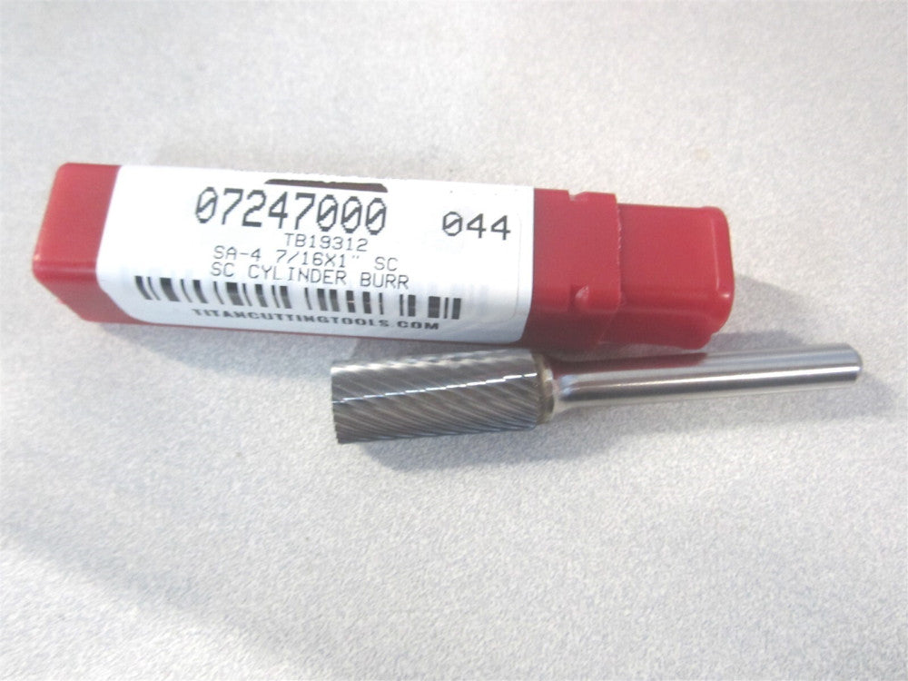 Titan USA (TB19312) 7/16" x 1/4" x 1" x 2-3/4" Single Cut Cylinder Abrasive Bur