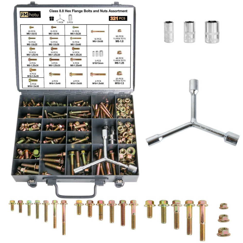 321Pcs Nuts and Bolts Assortment Kit, Metric 8.8 Flange Hex Bolts and Nuts Se...