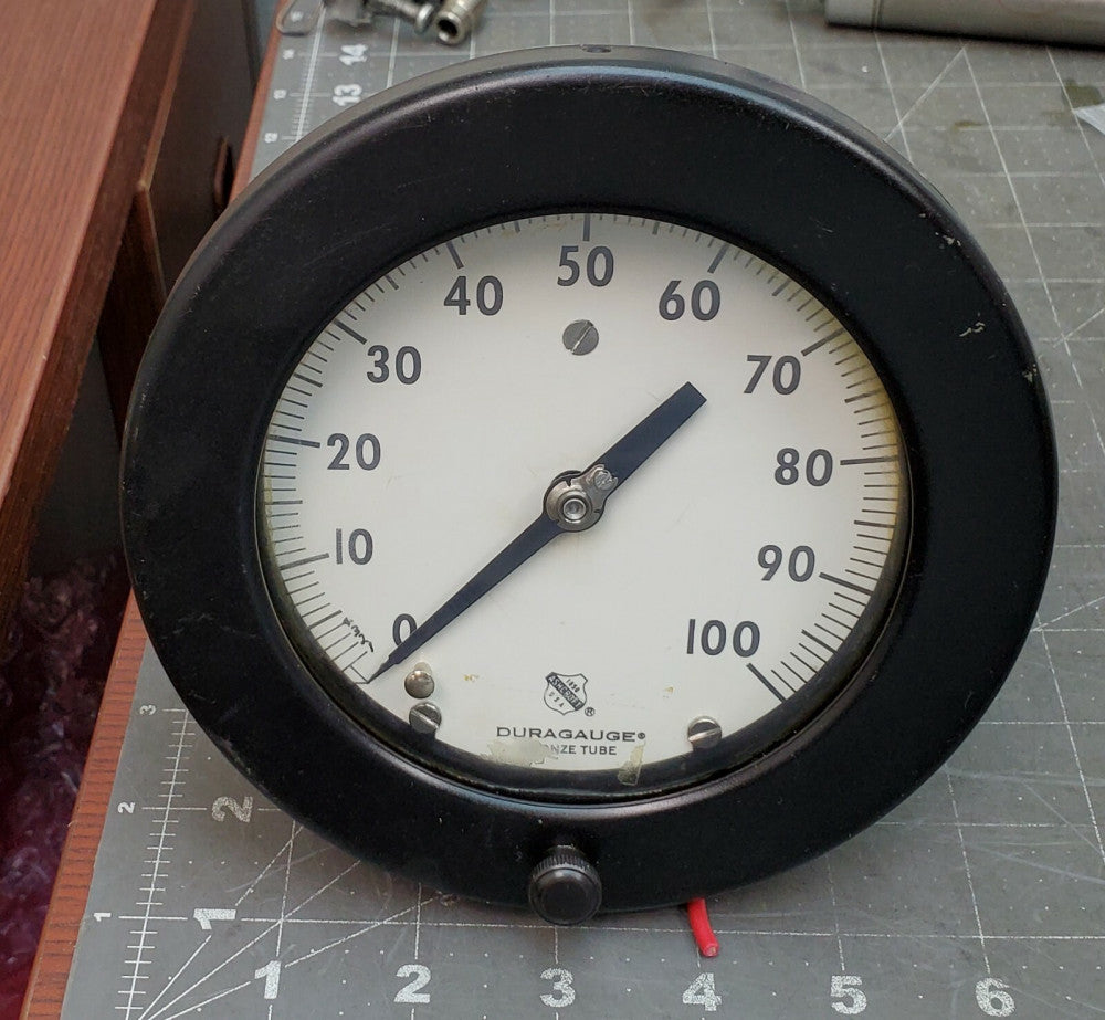 5” Vintage 0-100 Bronze Tube Ashcroft Duragauge Test Gauge STEAMPUNK [B2B3]#2
