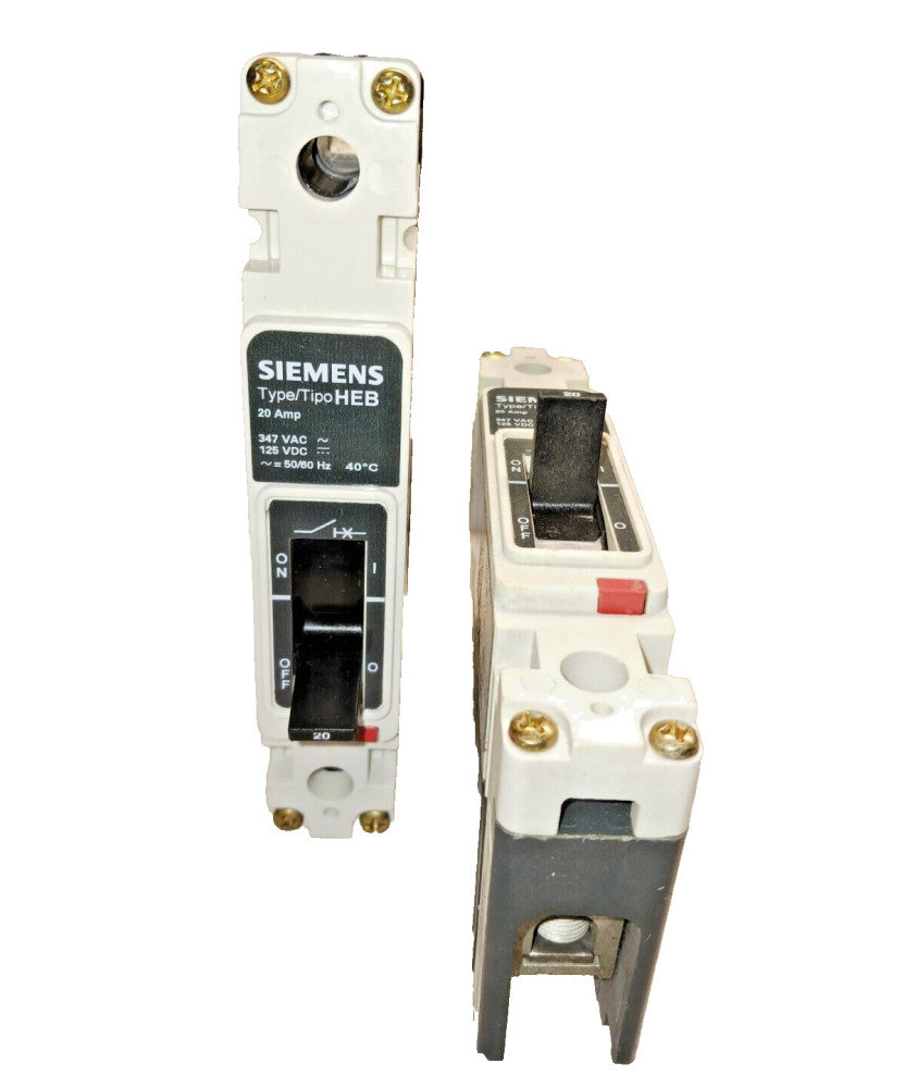2) SIEMENS 20 AMP CIRCUIT BREAKERS 277 VAC SINGLE POLE  HEB1B020  LOT OF 2