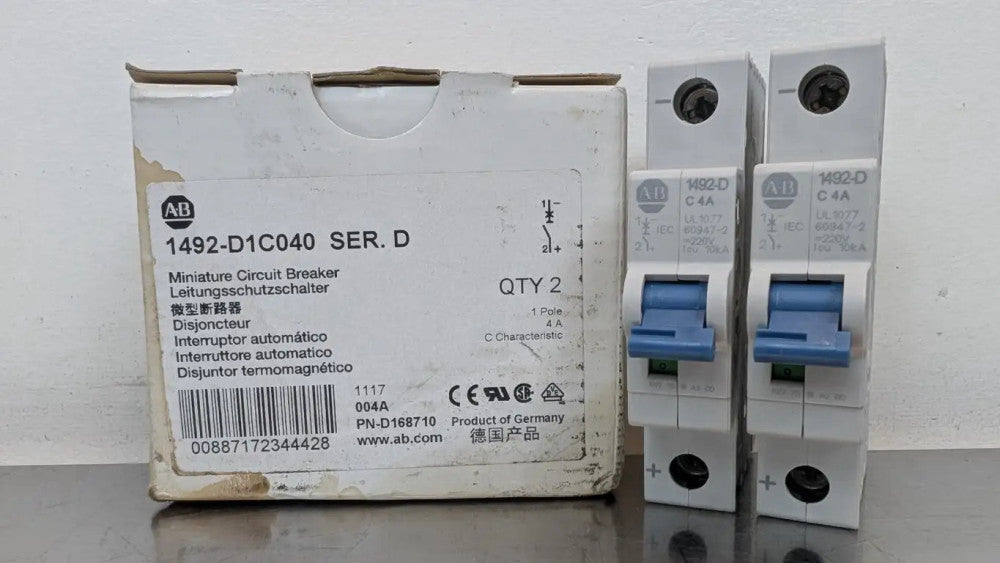 2 Pack Allen-Bradley 1492-D1C040 Miniature Circuit Breaker Ser D 250VDC 4A