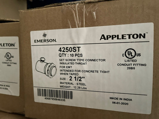 (CASE OF 10) EMERSON APPLETON 4250ST SET SCREW TYPE CONNECTOR 2-1/2"
