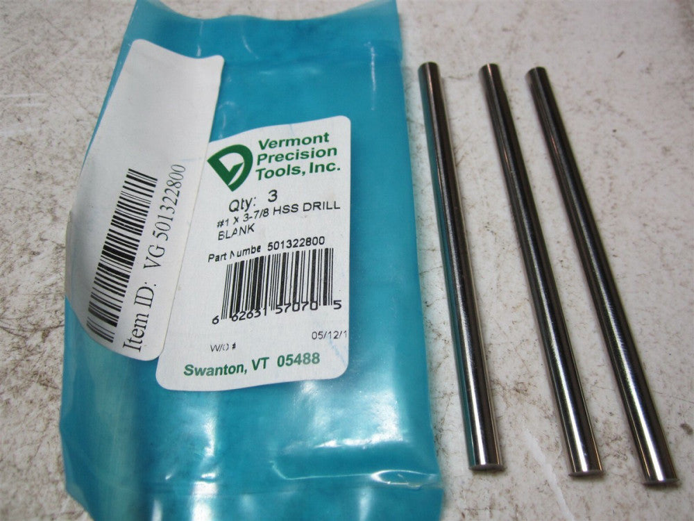 Vermont Precision Tools (501322800) Size #1 x 3-7/8 HSS Drill Blank - Pack of 3