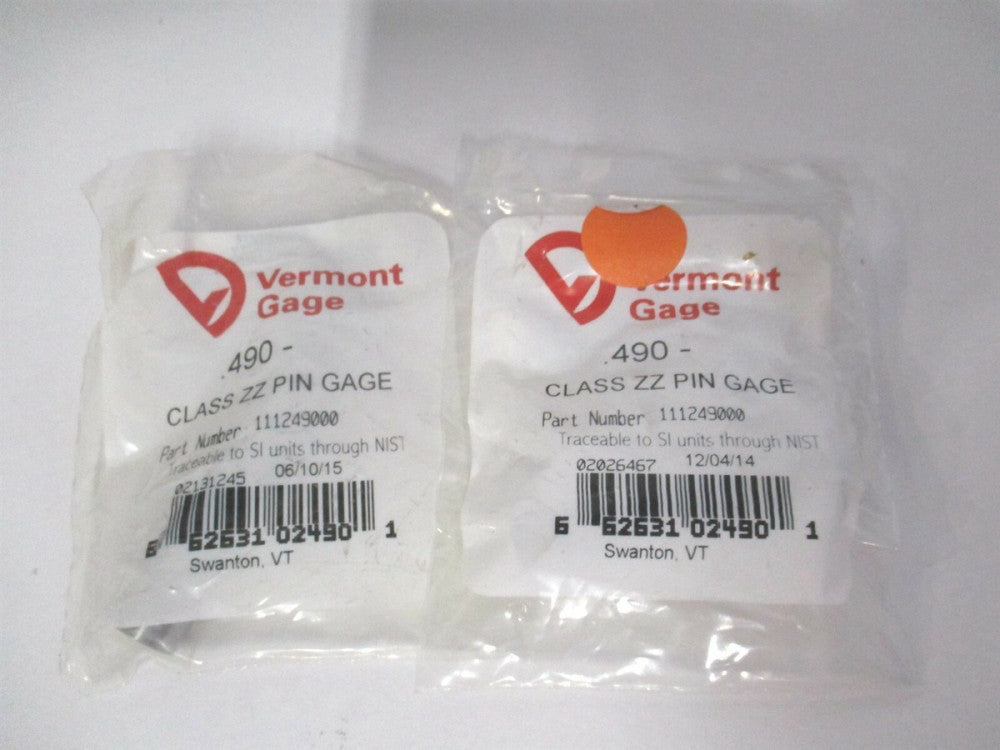 Vermont Gage (111249000) 0.49" Diam Class ZZ Minus Plug & Pin Gage - Lot of 2