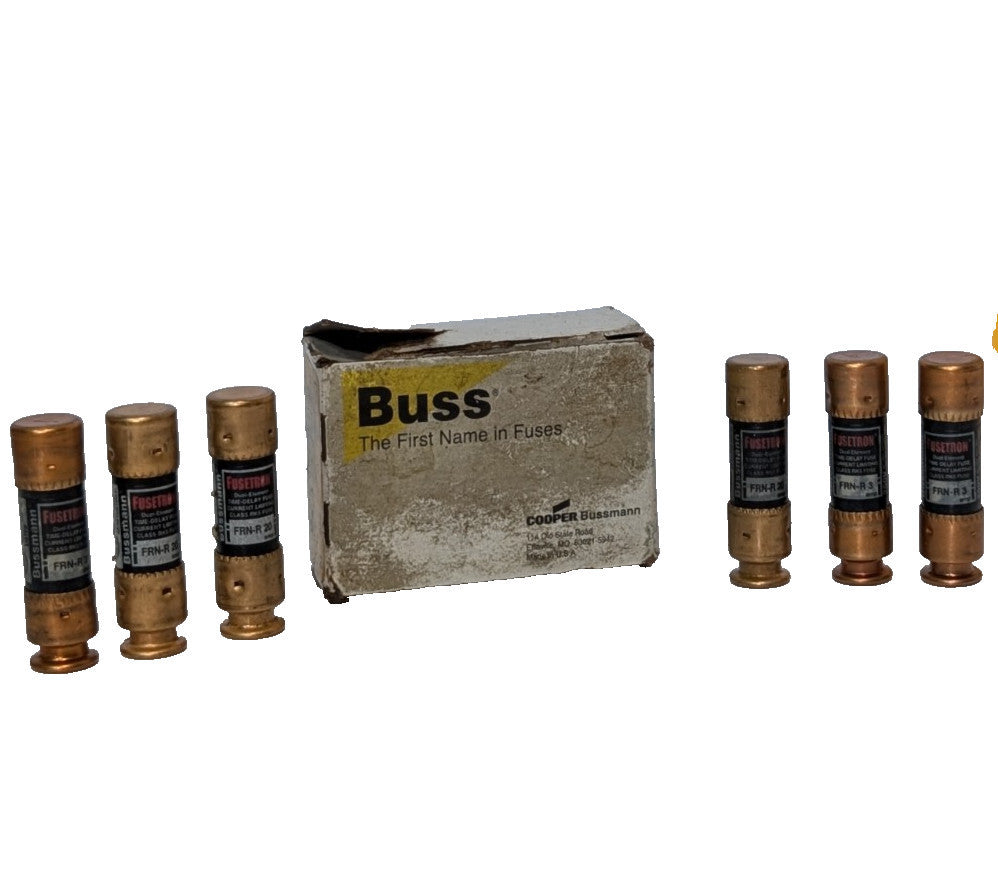 Lot of 6: Asstd Buss Fusetron Fuses, FRN-R3, FRN-R-20, Dual Element, Class RK5