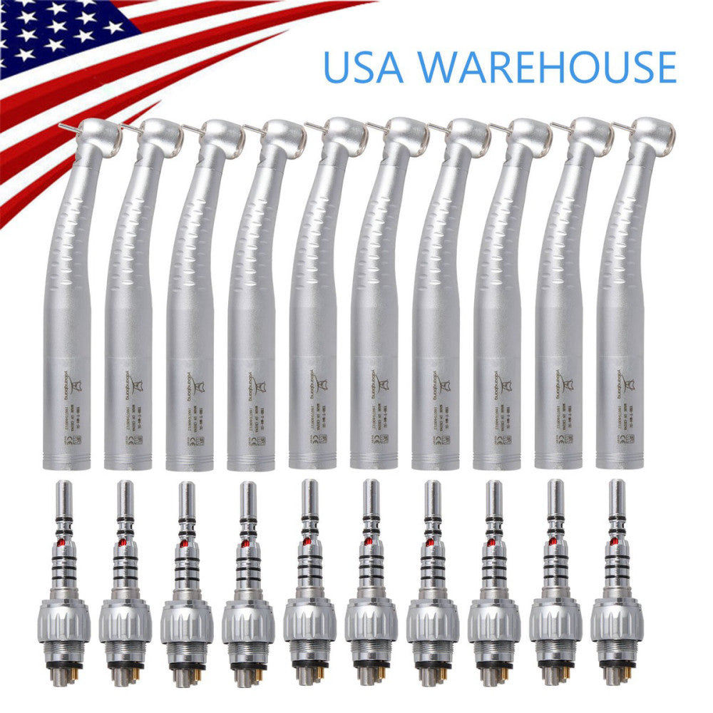 1-10 Dental High Speed Fiber Optic LED Turbine Handpiece/  6Hole Quick Coupler