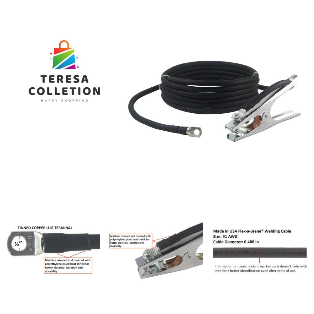 15ft 300 Amp Welding Lead Assembly with Terminal Lug, Copper and Steel Design