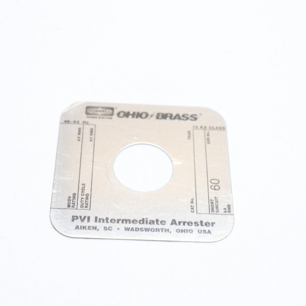 Hubbell Square Arrester Ohio Brass 10 KA Class PVI 48-62 Hz 2-5/8" x 2-3/8"