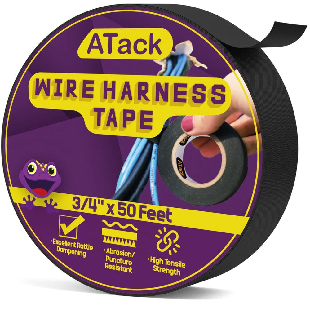 ATack Wire Harness Tape, 3/4 Inch x 50 Feet, High Temp Wiring Loom Harness Tape,