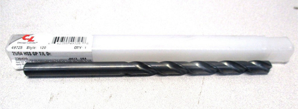 Chicago-Latrobe (49725) 25/64 x 4-3/8 x 7 118° RH 2-Flute HSS Taper Length Drill