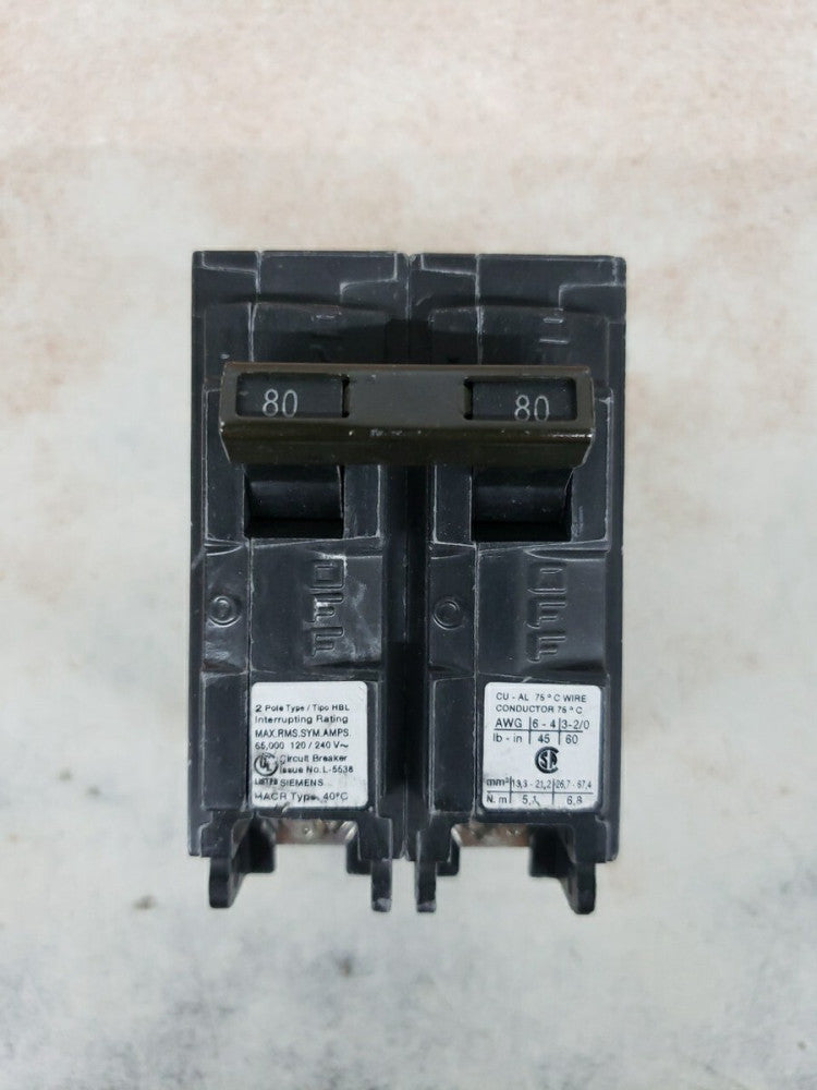 1) New Old Stock! Siemens B280HH Bolt-on 240V 80A 2P Circuit Breaker 65kA@240V