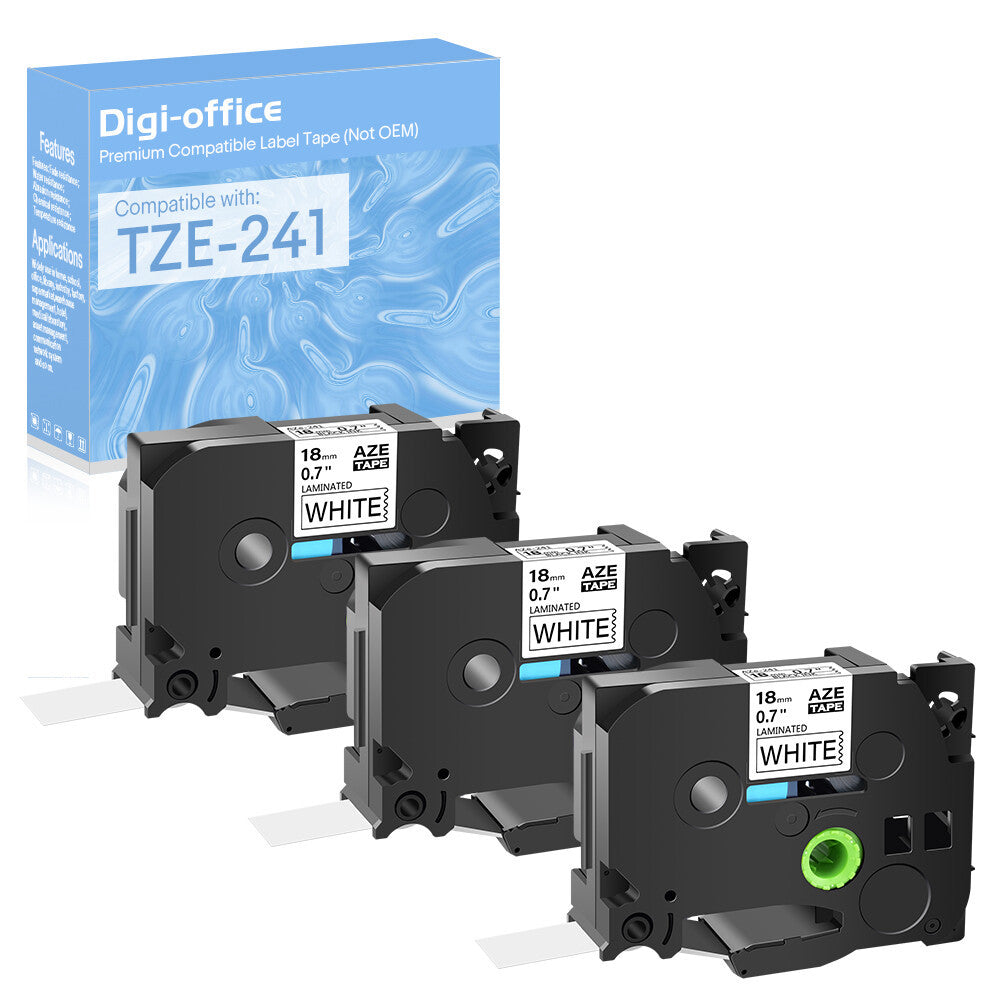 Compatible with Brother 3PK Label Tape White TZe241 TZ241 PT530 PT550 18mm
