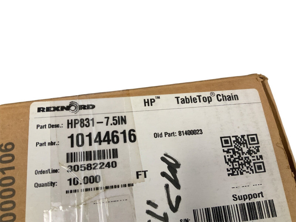 Rexnord HP831-7.5IN Series Solid Top Chain, 7.5" Width, HP Material, 10 ft