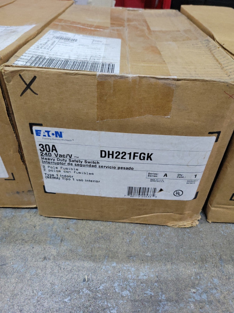 Eaton Cuttler-Hammer DH221FGK Safety Switch, 30A, 2P, 240V/250DC, HD Fusible