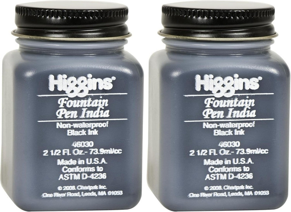 Higgins Black India Fountain Pen Ink, 2.5 Oz Bottle 1 Count (Pack of 2) 