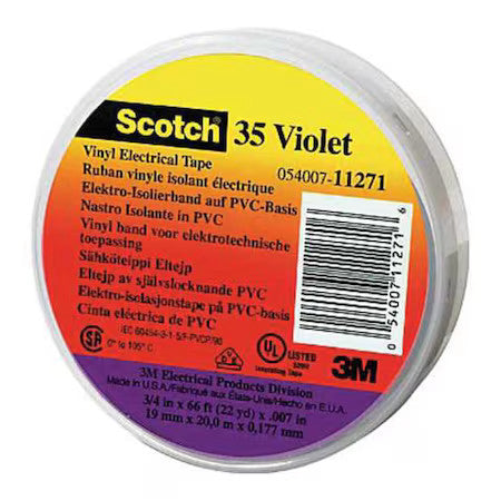 3M 35-Violet-1/2 Electrical Tape, 7 Mil, 1/2"X20 Ft, Violet, Pk100