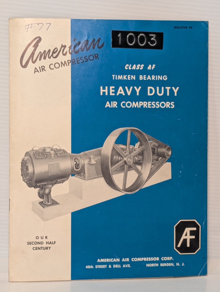 American Air Class AF Straight Line, Horizontal, Water Cooled Compressor Manuals